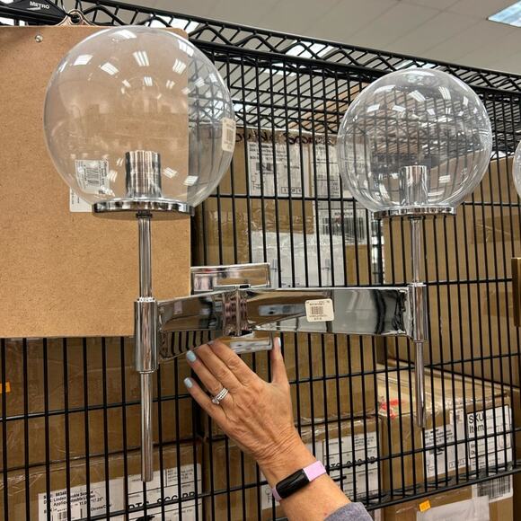 Pottery Barn Linden Double Sconce 17" Lighting Chrome Clear NEW NIB - Picture 6 of 7